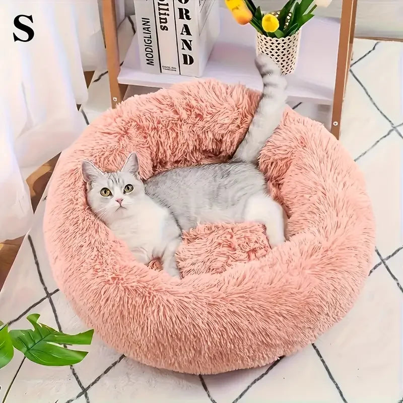 Soft Circular Cat Mattress with Filling,Comfortable and Soft,Donut Cuddler Warming Cozy Soft round Bed, Fluffy Plush Cushion Bed