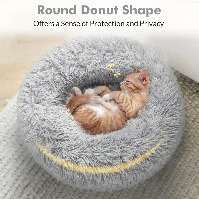 Soft Circular Cat Mattress with Filling,Comfortable and Soft,Donut Cuddler Warming Cozy Soft round Bed, Fluffy Plush Cushion Bed